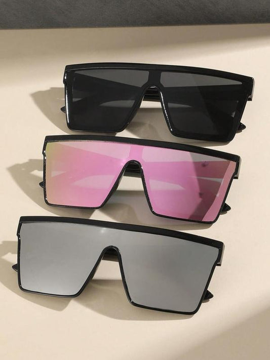 Oversized Square Flat Top Mirror Sunglasses